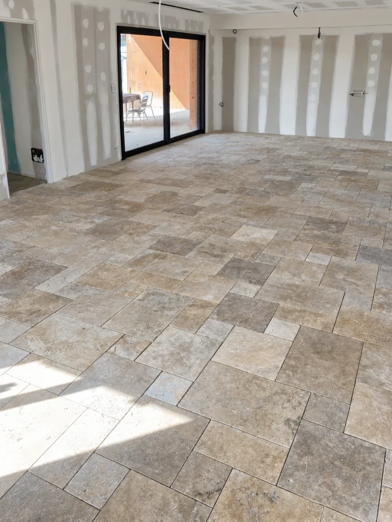 Sol en carreaux pierre de plusieurs formats posés en opus